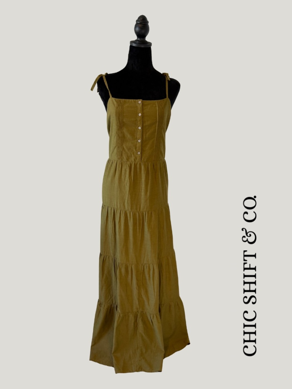 Treasure & Bond Olive Tie-Shoulder Maxi Sundress XXL
